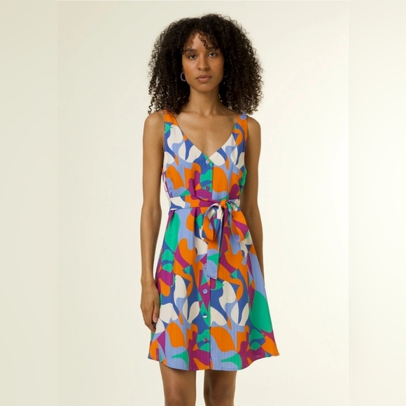 FRNCH Elora Colorful Dress Size Small Lined Button Up Mini Resort Coverup Boho - Picture 1 of 12